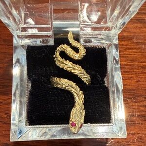 Vintage Gold Snake Ring with Ruby Accents